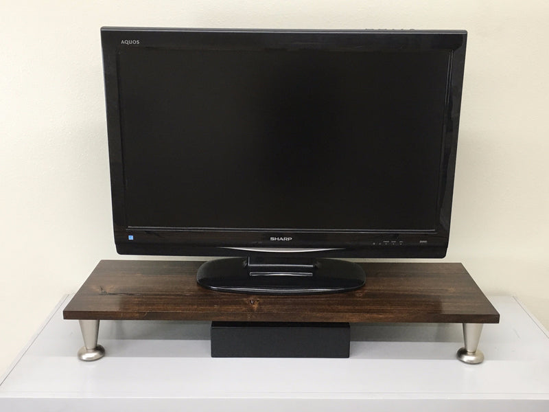 LED LCD TV Riser Stand Rustic Cottonwood Silver Metal Pillar Legs in Mat Finish - JDi Home